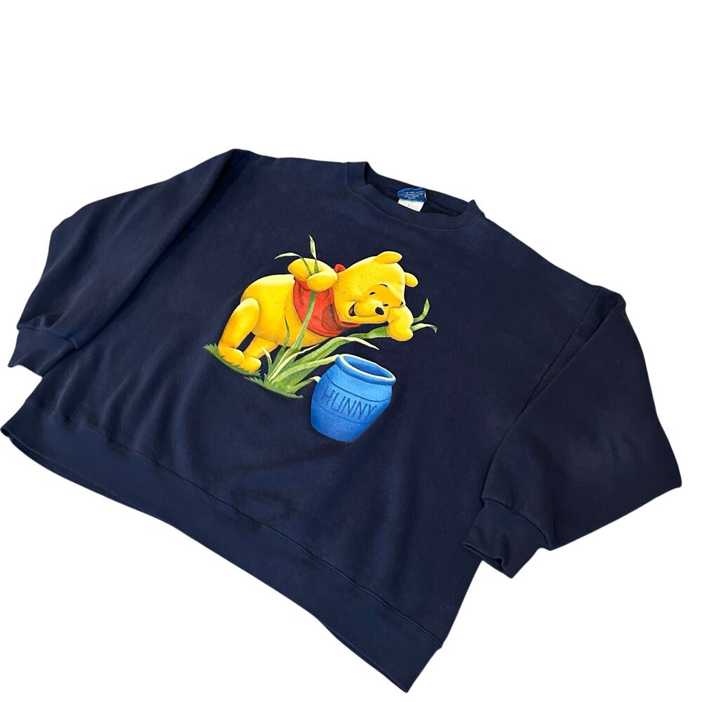 Vintage 90s Y2K Disney Pooh Navy Crewneck Sweatshirt Cottagecore Graphic XL - Picture 16 of 16
